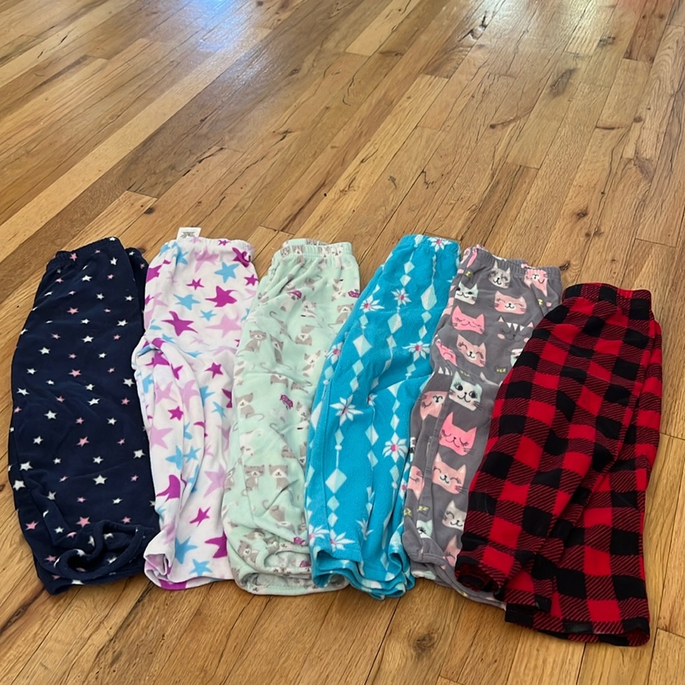 Fleece 6 pairs girls Pajama Pants bundle